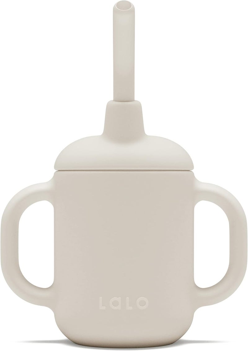 Lalo Little Cup, Non-Toxic Silicone Straw Cup with Handles - Baby and Toddler Sippy Cup - Mini Cup and Straw Training System, 4oz, Oatmeal - Image 1